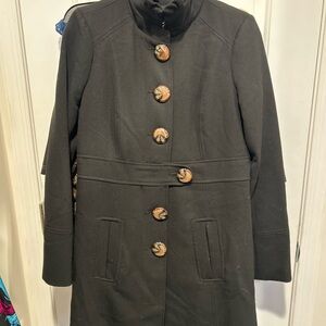 XOXO Chic Black Trench Coat with Unique Buttons
